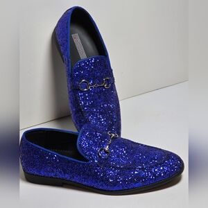 Bravo Mens Blue Glitter Prom Loafers Sz 10